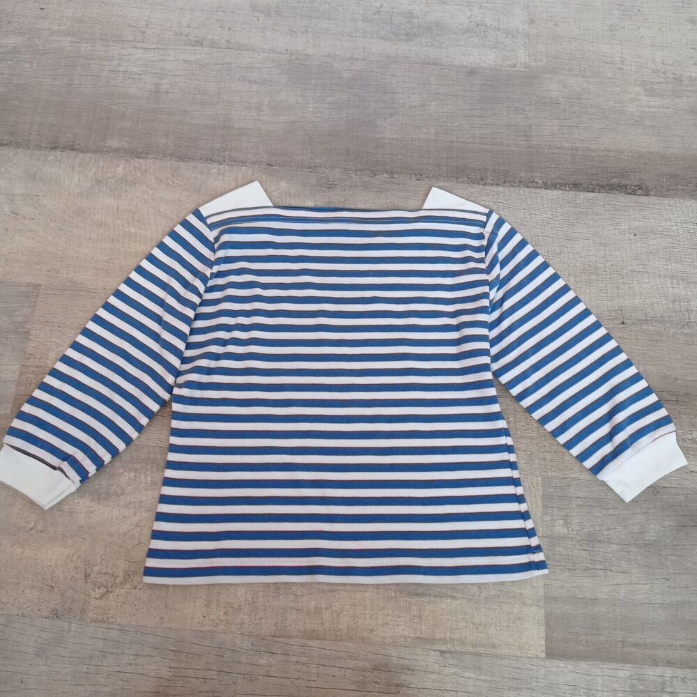 Tomboy Clothing Blue White Striped 3/4 Sleeve T-Shirt Size Large L